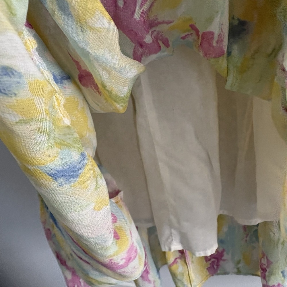 Anthropologie Dress Women 0 Watercolor Smocked Waist Flounce Hem Split Neck Maxi - Picture 4 of 8